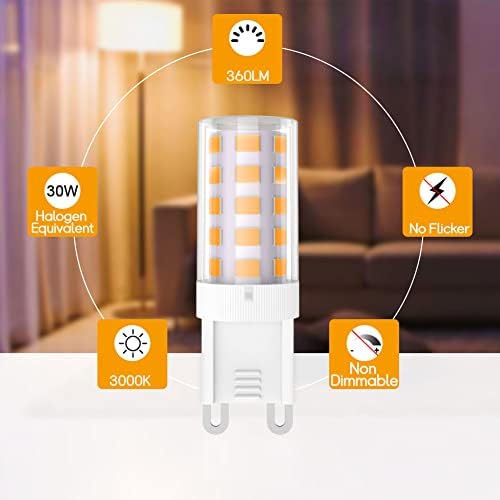 JESLED G9 LED Bulbs, 3W 360LM G9 Bulb, Warm White 3000K, Equivalent to 30W G9 Halogen Bulb, Non Dimmable Flicker Free G9 LED Light Bulbs for Lighting Decor, Chandelier Home, AC220-240V, 6 Pack