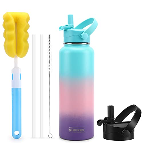 QIMUKKX Isolierte Wasserflasche mit Strohhalm-Deckel - 900 ml Edelstahl, Doppel-Vakuum-Wasserflasche, einfacher Metall-Thermobecher Cover