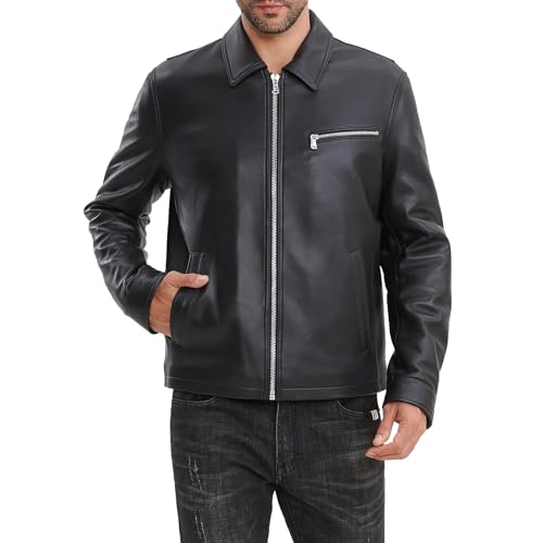 Leather Jacket Men,Lambskin Jacket with Full Zip Front,Casual Style,Tailored Design,Metal Snap Cuffs