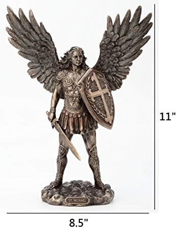Veronese Design 11 Inch Saint Michael Archangel with Battle Shield and Sword Antique Bronze Finish Angel Statue