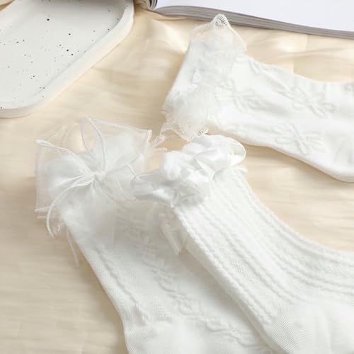 Calcetines de invierno mujer tubo medio encaje pack 6 lazo dulce moda infantil femenina cómoda 4