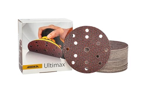 Mirka Ultimax Schleifpapier Ø 150mm Klett 15-Loch/Korn P40 / 50 Stk/Für 150mm Exzenter und Schleifmaschinen/Schleifen von Weich- und Hartholz, Mineralwerkstoffe, harte Altlacke / UC61105040