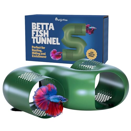 Perky Fins Betta Fish Tunnel Hideout | Aquarium Cave & Tunnel Decor for Betta Fish Shrimp & Small Fish | Fish Tank Decoration Betta Tank Accessory & Enrichment Toy (Green)