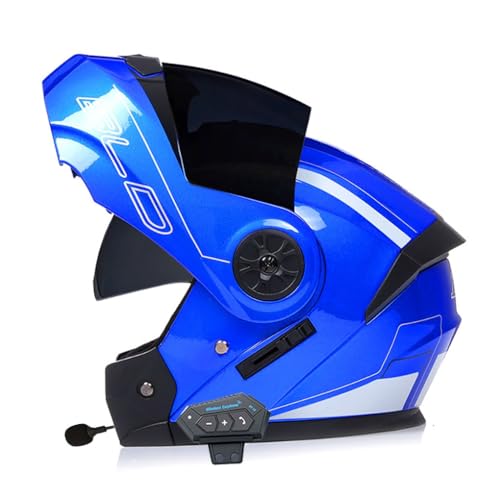 Cool Style Bluetooth Modular Motorcycle Helmets DOT Approved Adults Men and Women Dual Visors ATV Moped BMX Flip Up Full Face Motocross Helmet with Dual Speakers and Microphone(L2,Large)