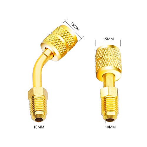 R410A Adapter 5/16 Inches Sae Female To 1/4 Inches Sae Male Flare For Air Conditioners Hvac, 2 Straight Adapter + 2 Angled Adapter #TOP6