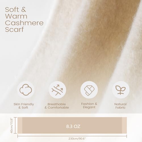 Premillow Women\'s Mohair Winter Scarf Pure Color, Warm Winter Scarf for Women and Men, Super Soft Luxurious Cashmere Feel Women Scarfs, Creamy - Thumbnail 2