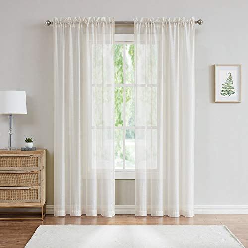Warm Home Designs Pair of Premium Quality Extra Long 54 x 108 Inch Sheer Light Beige Faux-Linen Rod Pocket Curtains. Total Width of Affordable Drape Panels is 108". Fit 1.5" Rod. J Light Beige 108"