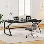 IBF 180cm Long Black Computer Desk, Large Executive Office Desk for 2 People Work Writing Study, Industrial Metal Wood Dual Monitor Desk Workstation, Modern Simple Double PC Gaming Table in Bedroom