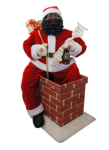 Fraser Hill Farm 48-inch African American Santa Claus in the chimney animatronic with music and motion