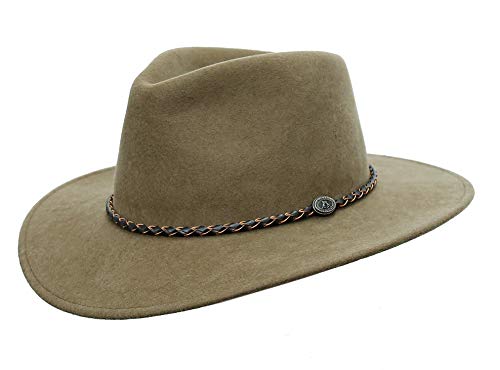Kakadu Traders Australia Chapeau d'extérieur Jacob en feutre de laine avec bandeau en cuir tressé - Peut être froissé - Gris - X-Large Cover