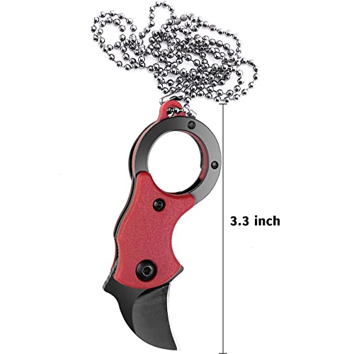 Naxfuss Utility Small Survival Pocket Knives Mini Edc Folding Blade Neck Knife Keychain Knife Abs Handle With Chain Personalized Gift For Women And Men (Red) #TOP1