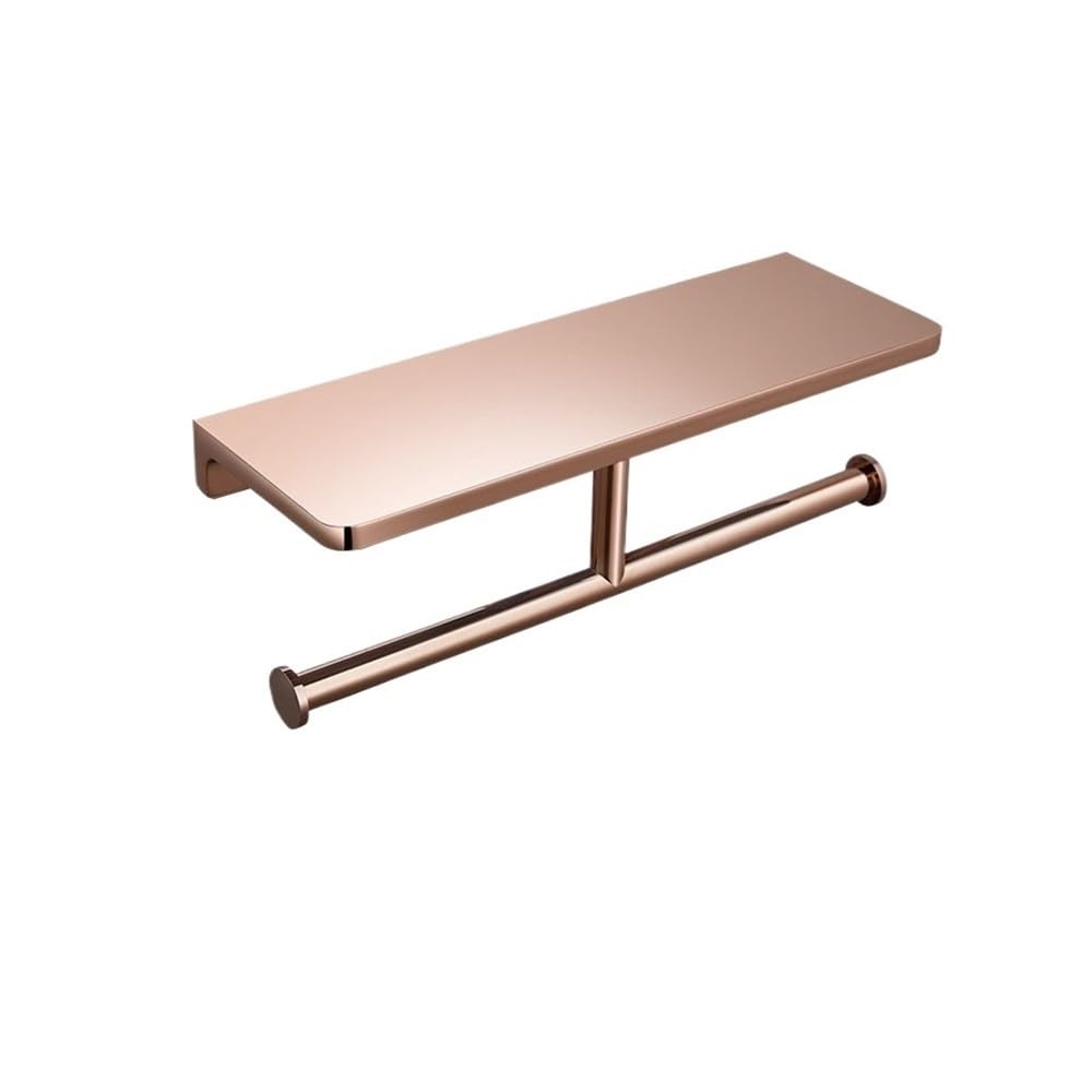 CMBSSTFC Soporte para Papel higiénico, latón, montado en la Pared, Oro Cepillado, baño, WC, Estante de Almacenamiento para teléfono, Accesorios para Rollos, portarrollos (Oro Rosa B)