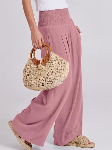 Image of ANRABESS Women Linen Palazzo Pants Summer Boho Wide Leg High Waist Casual Lounge Pant 2026 Beach Travel Vacation Outfits