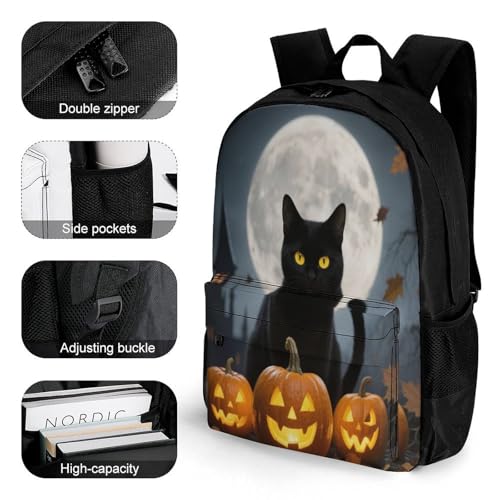 Supdreamc Shoulder Book Bags Anti-Theft Multipurpose Big Capacity Bookbag - Halloween Black Cat Pumpkin Art Travel Hiking Backpack With Smooth Zippers3