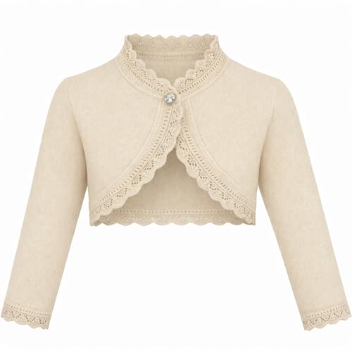 Lilax Little Girls' Knit Long Sleeve Button Closure Bolero Cardigan Shrug (4 Years, Beige)