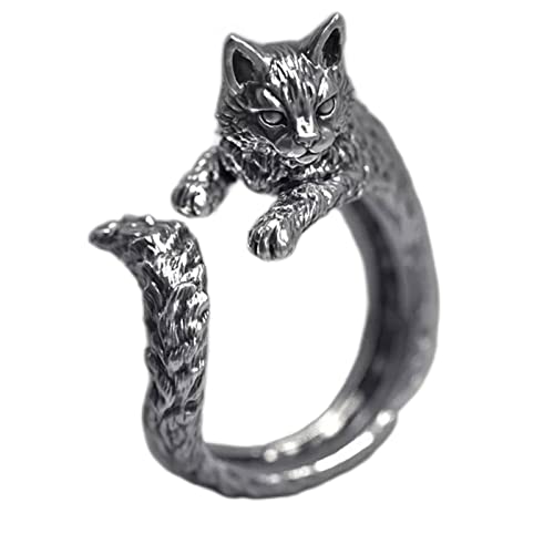 Zeshimb Cute Cat Ring for Women Adjustable Open Kitty-shaped Ring Lovely Animal Finger Ring Kitten Pet Gift Jewelry for Cat Lovers