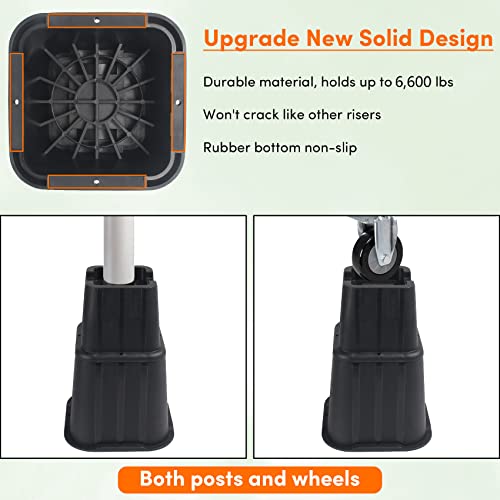 Dedu Adjustable Bed Risers 8 Inch Heavy Duty 4 Pack, Furniture Risers With Casters Wheels For Furniture Without Legs, Couch Risers 3, 5 Or 8 Inch Fits To Desk, Chair, Dorm (Black) #TOP4