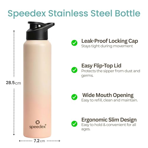 Image of Speedex Stainless Steel Water Bottle 1 Ltr, Leak Proof Sipper Cap, BIS Approved 1000 ml Metal Bottle For Daily, Office, School, Gym, Travel Use for Men, Women, Kids, Adults, Peach Orange, Set of 3