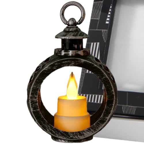 Faroles de vela decorativos para interiores | Faroles decorativos redondos elegantes con vela LED sin llama – Farol alimentado por pilas para sala de estar, chimenea o mesa de comedor de