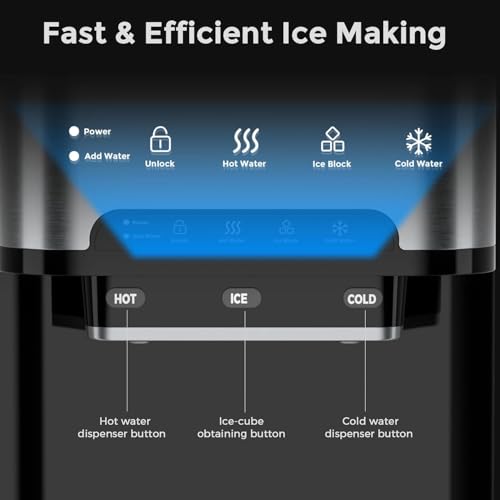 FZF Ice Maker Machine Countertop, 3 in 1 Portable Ice Maker with Hot/Cold Water Dispenser, 12 Cubes in 7 Mins Stainless Steel Nugget Ice Maker, 44Lbs in 24H Ice Cube Maker for Home Bar/Camping/RV