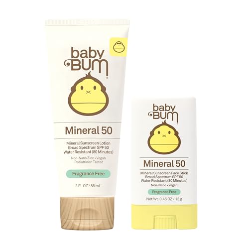Image of Sun Bum Baby Bum Spf 50 Sunscreen Face Stick and Lotion Mineral Uva/uvb Face and Body Protection for Sensitive Skin Fragrance Free Travel Size