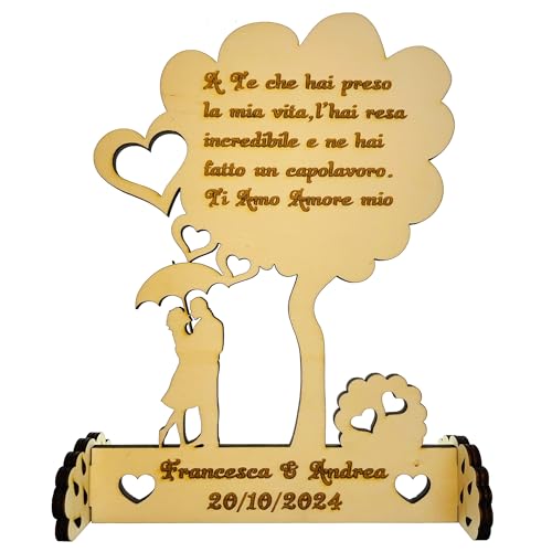 Albero cuori da scrivania personalizzato in legno con frasi nomi e date regalo natale san valentino anniversario regalino indimenticabile coppie (S - 24x17)