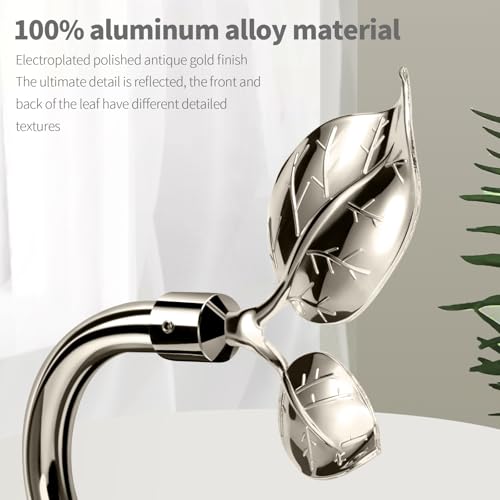 Image of HIKMLK Bright Nickel Leaf Shaped Curtain Holdbacks 2pcs, Handmade Metal Side Holders Hooks for Wall, Tieback Pull Backs for Drapes Drapery Home Window Decoration