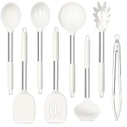 TeamFar Kitchen Utensils Set of 8, Silicone Utensils Kitchen Tools-White