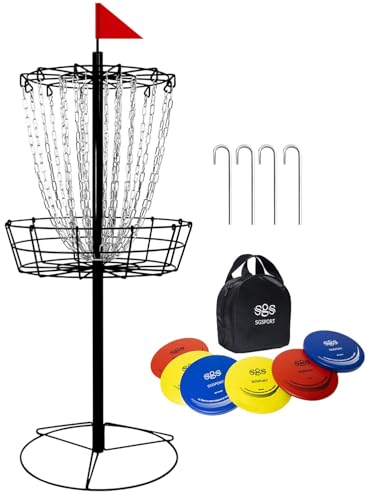 Disc Golf Basket - Portable Disc Golf Target with Heavy Duty 24-Chains Come with 6pcs Disc Golf Discs and Carry Bag, Ground Stake -Suitable for Players of All Levels - Multi Color Available