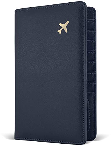 POCKT Passport Holder RFID Blocking Travel Wallet for Safe Trip, Document Organizer + Gift Box | Black & Red (Midnight Navy)