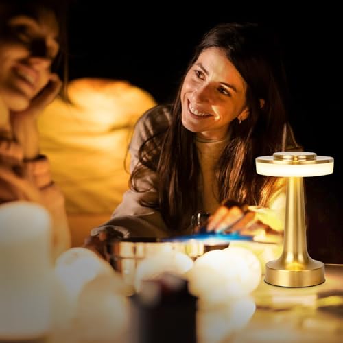 JHPGEOE Cordless Metal Desk Lamp, Touch Sensor Control LED Table Lamp,3 Color Stepless Dimmable Battery Powered Lamp for Living Room, Dorm, Home Office (Gold) by JHPGEOE - Used condition - Image 6
