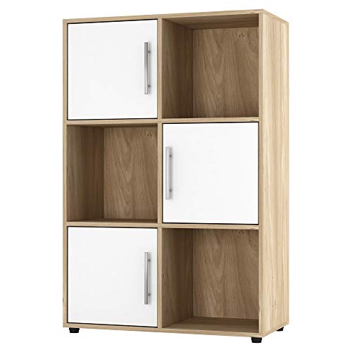 URBNLIVING Oak Cube Bookcase With Wooden Door Metal Handle Display Shelf Storage Shelving Cupboard… (White Door, 2x3 Cube (6 Cube))