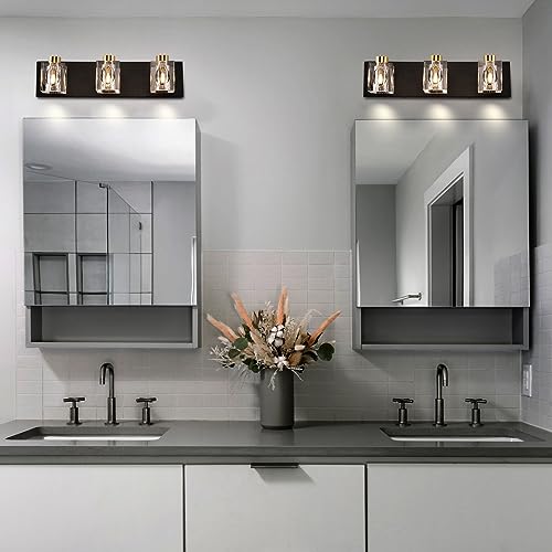 Modern Crystal Vanity Lights,3 Light Bathroom Vanity Light fixtures,Black and Gold Bathroom Lights Over Mirror,Wall Sconces Light for Bathroom,Hallway Bedside Stairway by OKES - Image 7