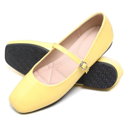 Women Mary Jane Candy Color Flats Adjustable Ankle Strap Comfortable Square Toe Pu Leather Ballet Dance Shoes Low Heel Office Party Dress Shoes4