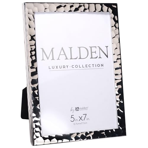 Malden International Designs 5x7 Tabletop Hammered Metal Picture Frame with Silver Chrome Finish by Malden - Image 2