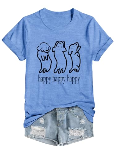 BYIPY Funny Tshirts Shirts for Women Graphic Tees Dog Printed Short Sleeve Tops Summer Shirt Loose Crewneck Soft Tops T-Shirt L Blue