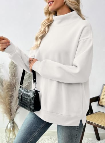 EVALESS Womens Oversized Sweatshirts Mock Neck Long Sleeve Tops White M - 3