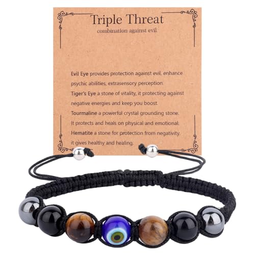 Mikovivi Evil Eye Bracelet, Adjustable Evil Eye Bracelet Ornament Good Luck Fashion Protection Black Tourmaline Stone Beaded Jewelry for Friends Men Women Birthday Trendy Gift