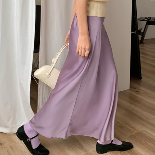 Summer Boho Satin Maxi Skirts for Women Trendy Solid High Waist A Line/Mermaid Smooth & Slimming Long Skirt4
