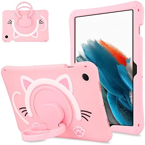 Vunake for Samsung Tab A8 10.5 Case with Rotating Kickstand Cute Silicone Shockproof Protective Tablet Case Cover for Girls Kids Case for Galaxy Tab A8 10.5 Inch 2021 2022 SM-X200/X205/X207,Pink Cat