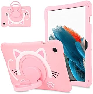 Vunake for Samsung Tab A8 10.5 Case with Rotating Kickstand Cute Silicone Shockproof Protective Tablet Case Cover for Girls Kids Case for Galaxy Tab A8 10.5 Inch 2021 2022 SM-X200/X205/X207,Pink Cat
