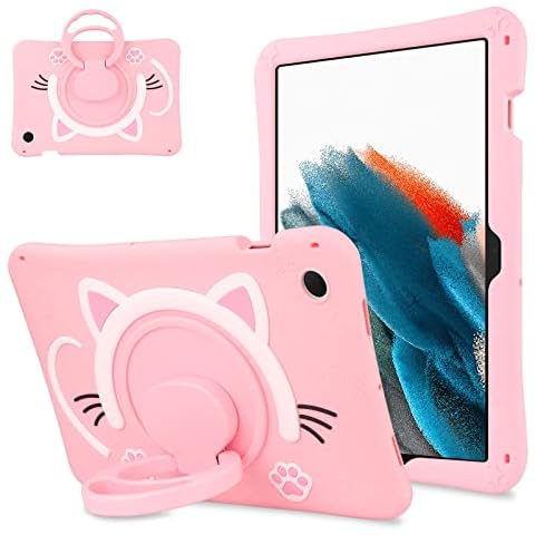 Vunake for Samsung Tab A8 10.5 Case with Rotating Kickstand Cute Silicone Shockproof Protective Tablet Case Cover for Girls Kids Case for Galaxy Tab A8 10.5 Inch 2021 2022 SM-X200/X205/X207,Pink Cat Cover
