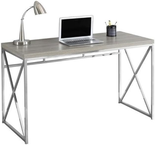 Pemberly Row Computer Desk, 47.25 in Wide, Metal Laminate Top, Glossy White Finish, Sturdy Chrome X-Design Base, Space-Saving Modern Desk for Small Home Office, Apartment or Condo