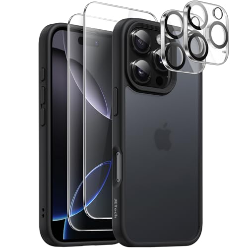 JETech 5 in 1 Matte Case for iPhone 16 Pro Max 6.9-Inch with 2-Pack Each Tempered Glass Screen Protector and Camera Lens Protector, Translucent Back Shockproof Phone Cover (Black) by JETech - Used condition - CA$9.91