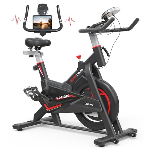 GEONEO Exercise Bike, Exercise Bike for Home, Stationary Indoor Cycling Bike Cardio Gym with Ipad Holder and LCD Monitor,Silent Belt Drive & 35 LBS Flywheel