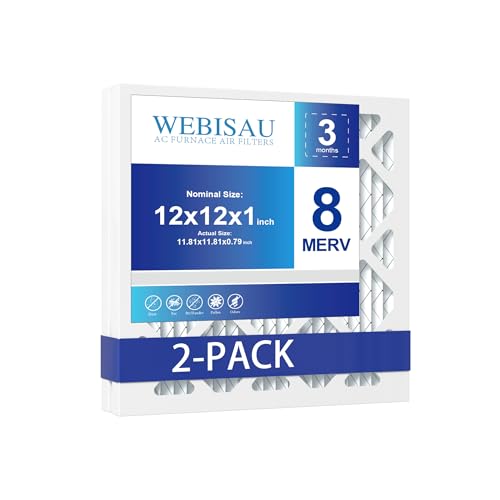 WEBISAU 12x12x1 Air Filter MERV 8 MPR 600 2Pack Pleated HVAC Furnace AC Filters for Home Air Conditioner (Exact size: 11 3/4"x11 3/4"x 3/4")
