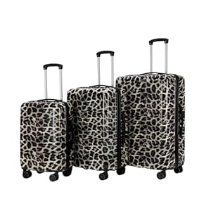 OHS Leopard Suitcase Set of 3, Hardshell Luggage Sets with 4 Wheels Lightweight Durable Adjustable Handles Easy to Carry – Cabin Luggage, Medium Suitcase, Large Suitcase