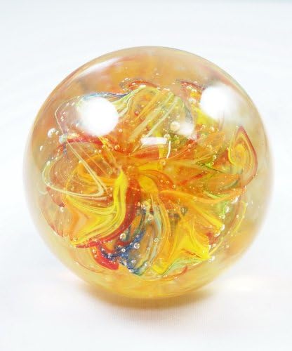 M Design Art Hand Craft Rainbow Mix Flame Pattern Mushroom Glass Paperweight
