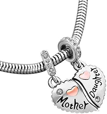 MiniJewelry Love Heart Dangle Charms for Bracelets Necklaces Pendants Gift for Mother Daughter Son Family Christmas Birthday Crystal Clear Cubic Zirconia, 2PC