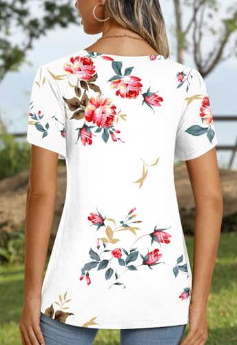 Image of CATHY 2026 Women Tops Summer Short Sleeve Tunic V Neck T-Shirts Loose Casual Floral Blouse S-4XL